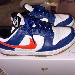 Nike Custom White and Blue Sneakers with Orange Accents Dunk Low